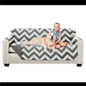 Gray and White Chevron Sofa Protector with Securing Straps